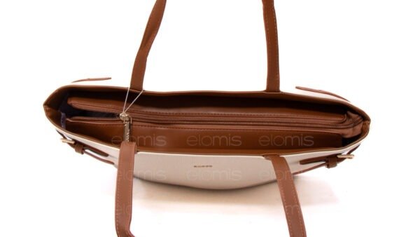 Grand sac porté épaule " BAGCO " - Blanc cassé / Finitions Marron – Image 8