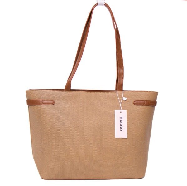 Grand sac porté épaule " BAGCO " - Taupe / Finitions Marron – Image 9
