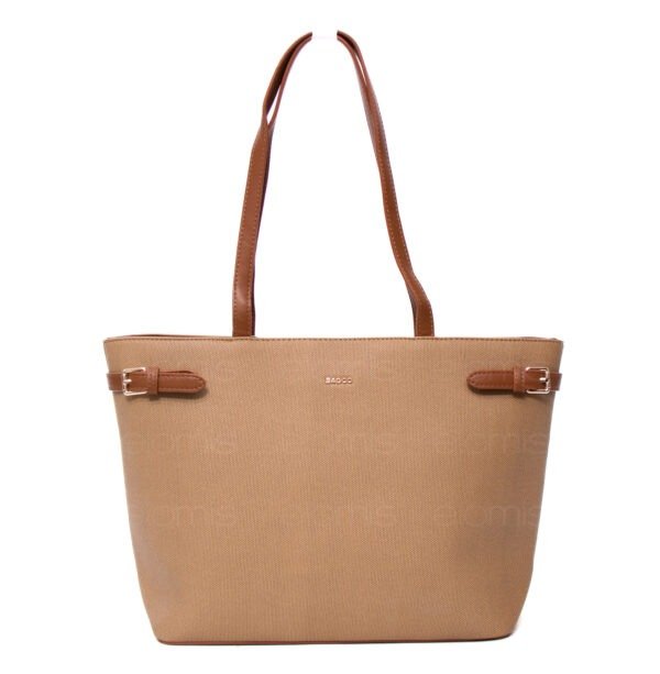 Grand sac porté épaule " BAGCO " - Taupe / Finitions Marron – Image 2