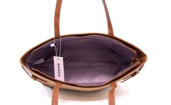 Grand sac porté épaule " BAGCO " - Taupe / Finitions Marron – Image 10