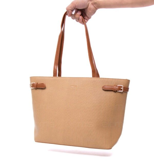 Grand sac porté épaule " BAGCO " - Taupe / Finitions Marron – Image 4