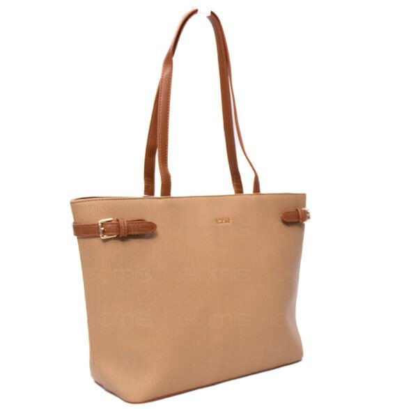 Grand sac porté épaule " BAGCO " - Taupe / Finitions Marron – Image 7