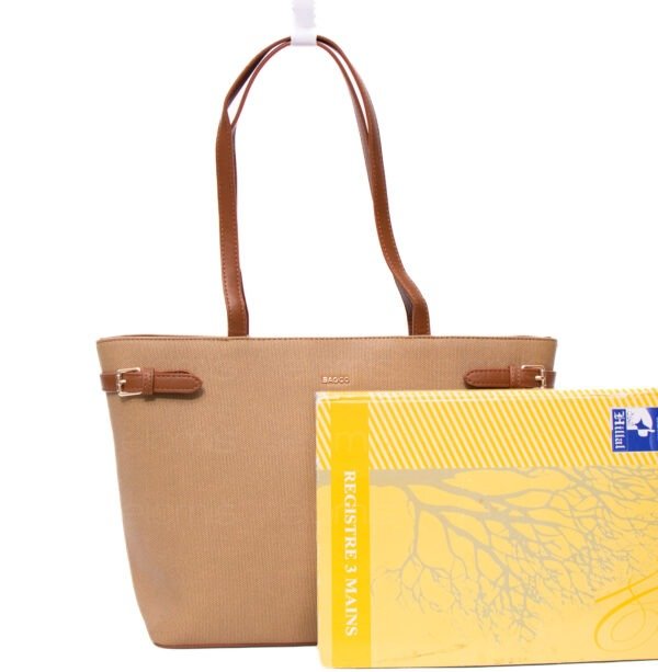 Grand sac porté épaule " BAGCO " - Taupe / Finitions Marron – Image 3