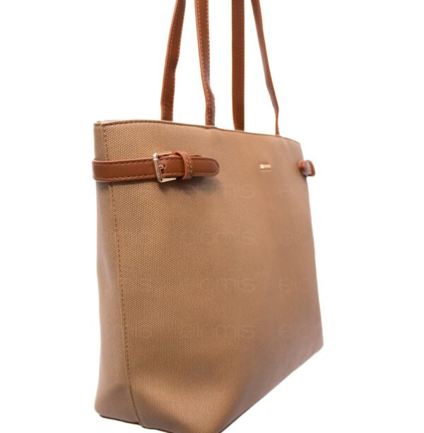 Grand sac porté épaule " BAGCO " - Taupe / Finitions Marron – Image 6
