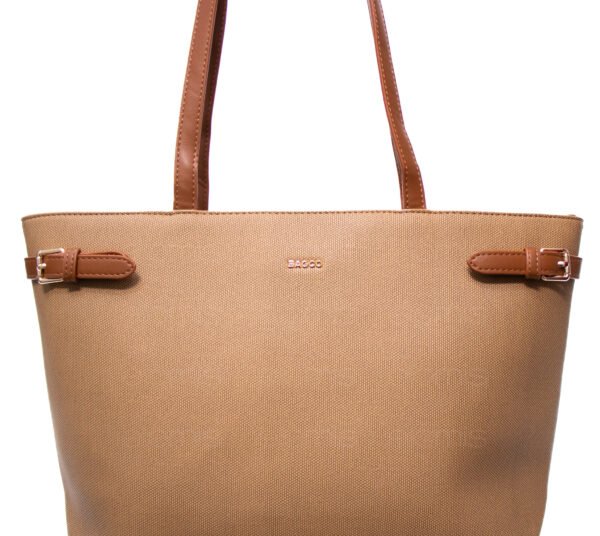 Grand sac porté épaule " BAGCO " - Taupe / Finitions Marron – Image 5
