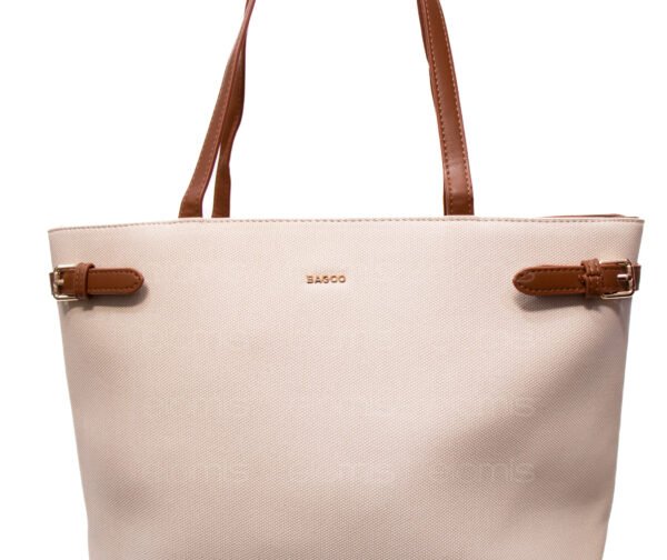 Grand sac porté épaule " BAGCO " - Blanc cassé / Finitions Marron – Image 4