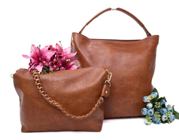 Grand sac bandoulière + sac bandoulière avec deux anses interchangeables "Marina Rylan" - Marron
