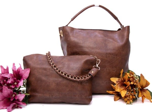 Grand sac bandoulière + sac bandoulière avec deux anses interchangeables "Marina Rylan" - Marron foncé