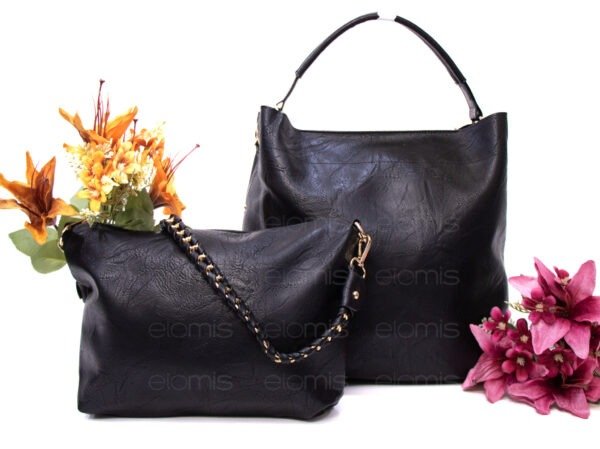 Grand sac bandoulière + sac bandoulière avec deux anses interchangeables "Marina Rylan" - Noir