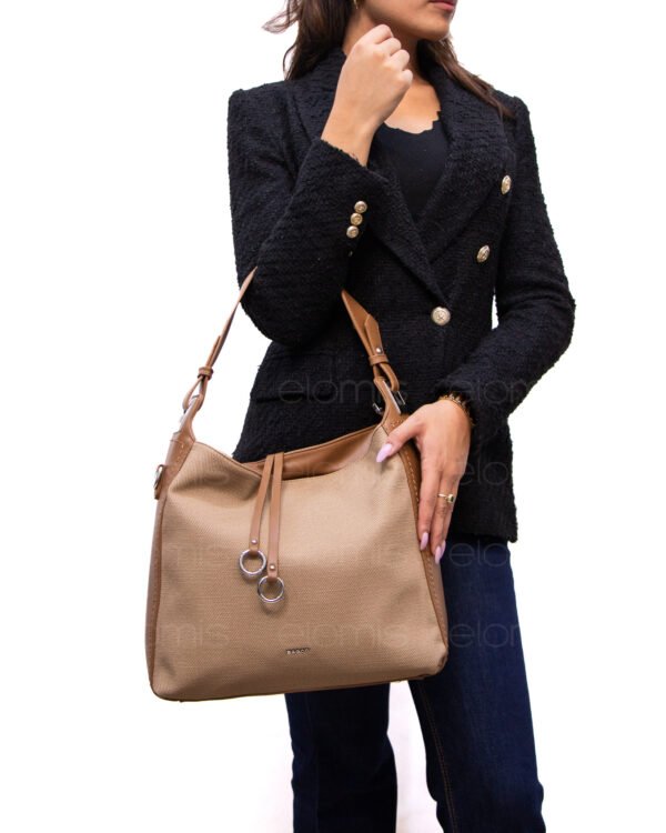 Grand sac bandoulière" BAGCO " en tissus finitions cuir - Marron