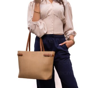Grand sac porté épaule " BAGCO " - Taupe / Finitions Marron