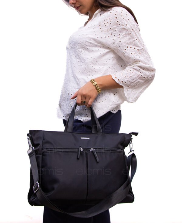 Sac cartable " Bolsos Aurora " en tissus imperméable avec deux poches à l'avant - Noir – Image 3