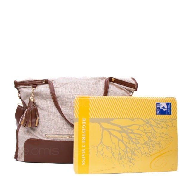 Sac à main / fourre tout en tissus " Fashion Bag " - beige / Finitions marron – Image 5