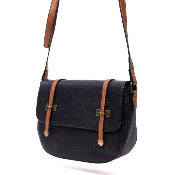 Sac bandoulière " sara fashion bag " moyenne taille - Noir / Finitions Marron – Image 3