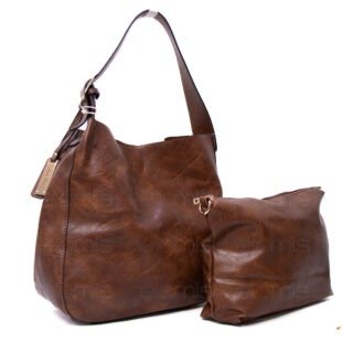 Grand sac porté épaule + sac bandoulière  " DUDLIN "- Marron foncé