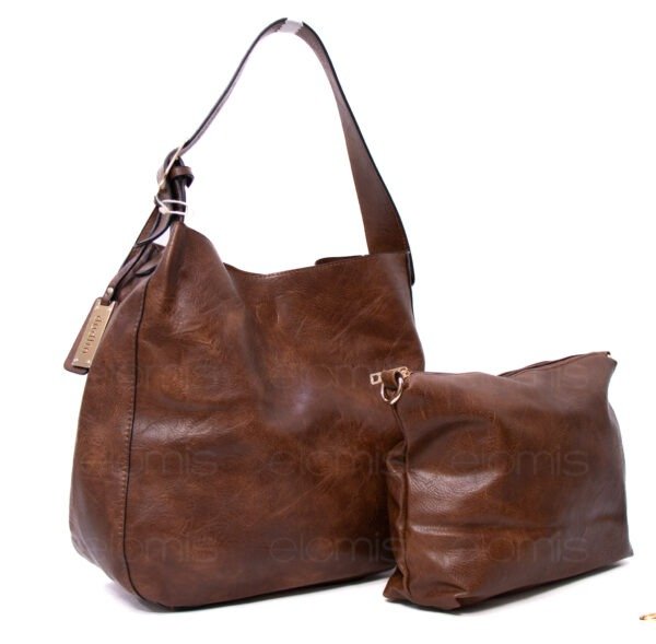 Grand sac porté épaule + sac bandoulière  " DUDLIN "- Marron foncé