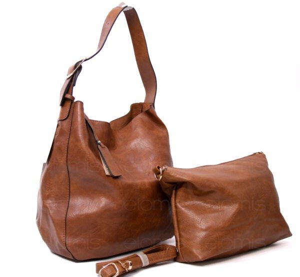 Grand sac porté épaule + sac bandoulière  " DUDLIN "- Marron