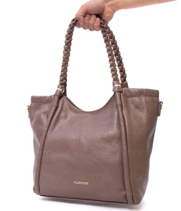 Grand sac avec anses tressées " VALENTINI GINO " à triple compartiments interne - Taupe – Image 4