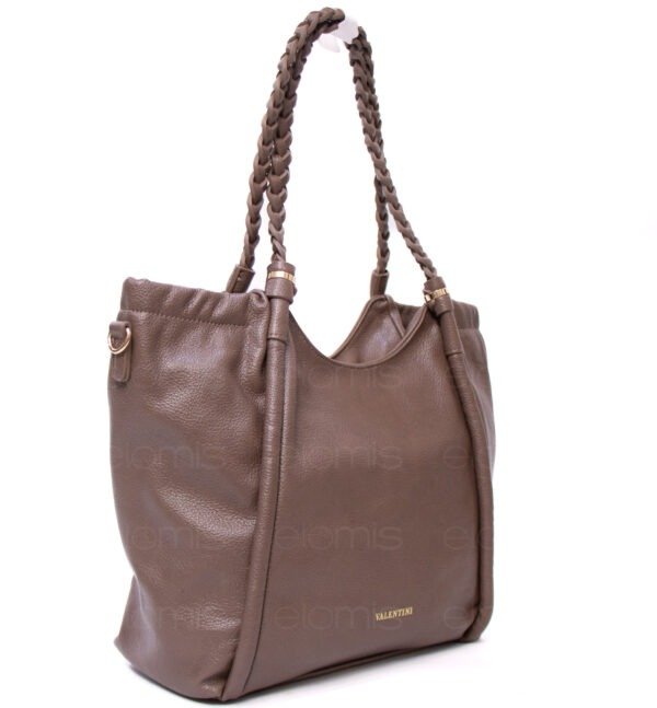 Grand sac avec anses tressées " VALENTINI GINO " à triple compartiments interne - Taupe – Image 2