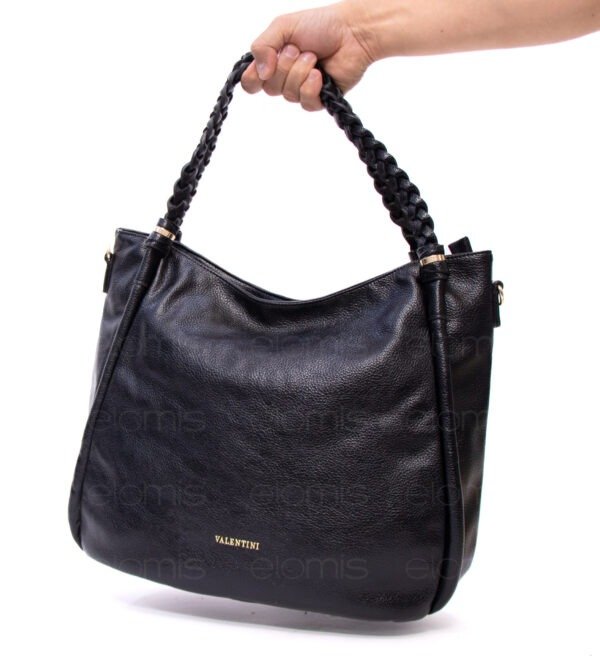 Grand sac avec anses tressées " VALENTINI GINO " à triple compartiments interne - Noir – Image 2