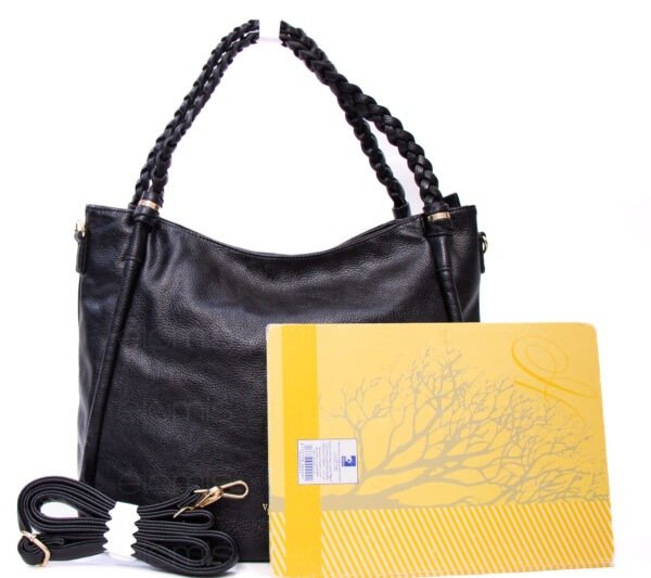 Grand sac avec anses tressées " VALENTINI GINO " à triple compartiments interne - Noir – Image 4
