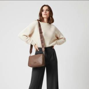 Alternative view of Sac bandoulière moyenne taille " GELAIYA " à double bandoulière - Taupe