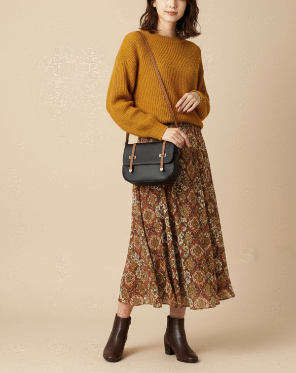 Sac bandoulière " sara fashion bag " moyenne taille - Noir / Finitions Marron – Image 2
