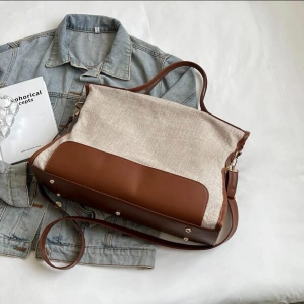 Sac à main / fourre tout en tissus " Fashion Bag " - beige / Finitions marron – Image 7