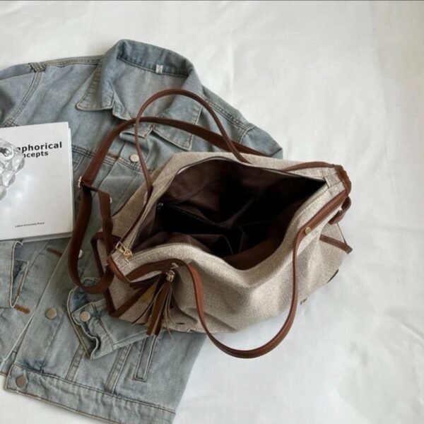 Sac à main / fourre tout en tissus " Fashion Bag " - beige / Finitions marron – Image 8