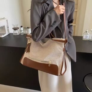 Alternative view of Sac à main / fourre tout en tissus " Fashion Bag " - beige / Finitions marron