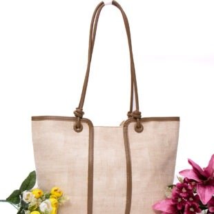 Sac porté épaule " Fashion Bag " cuir synthétique - Beige / Finitions Marron