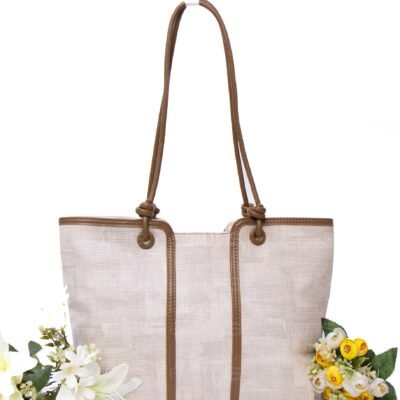 Sac porté épaule " Fashion Bag " cuir synthétique -Blanc cassé / Finitions marron