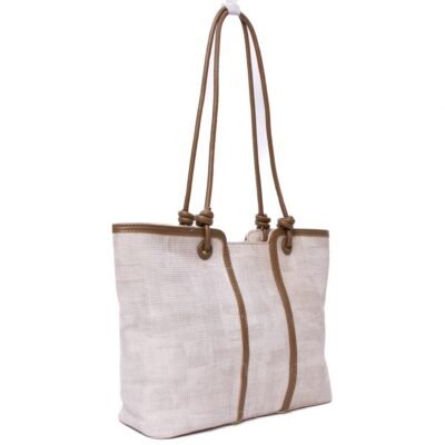Alternative view of Sac porté épaule " Fashion Bag " cuir synthétique -Blanc cassé / Finitions marron