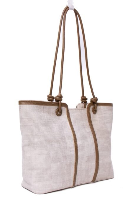 Alternative view of Sac porté épaule " Fashion Bag " cuir synthétique -Blanc cassé / Finitions marron