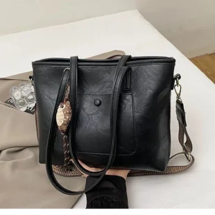 Sac à main / porté épaule" Fashion Bag " vintage  à triple compartiments - Noir