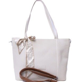 Alternative view of Sac à main / porté épaule " Fashion Bag " cuir synthétique effet tissu - Blanc cassé