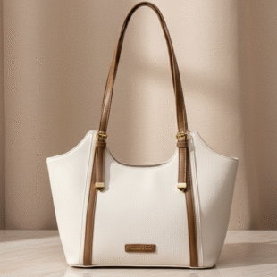 Sac porté épaule " Fashion Bag " cuir synthétique - Beige clair / Finitions marron