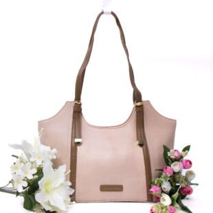 Sac porté épaule " Fashion Bag " cuir synthétique - Rose pastel / Finitions marron