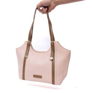 Alternative view of Sac porté épaule " Fashion Bag " cuir synthétique - Rose pastel / Finitions marron