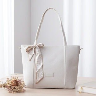Sac à main / porté épaule " Fashion Bag " cuir synthétique effet tissu - Blanc cassé
