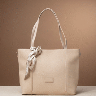 Sac à main / porté épaule " Fashion Bag " cuir synthétique effet tissu - Beige crème