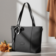 Sac à main / porté épaule " Fashion Bag " cuir synthétique effet tissu - Gris foncé / Noir