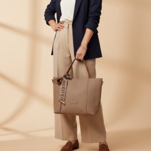 Sac à main / porté épaule " Fashion Bag " cuir synthétique effet tissu - Marron clair