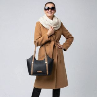 Sac porté épaule " Fashion Bag " cuir synthétique -Noir / Finitions marron