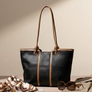 Sac porté épaule " Fashion Bag " cuir synthétique - Noir / Finitions Marron