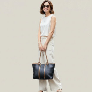 Alternative view of Sac porté épaule " Fashion Bag " cuir synthétique - Noir / Finitions Marron