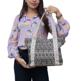 Sac à main " Aurora " en tissus avec motifs - Nuances de bleu