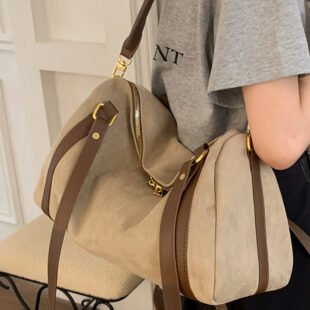 Alternative view of Sac fourre-tout en daim avec finition en cuir synthétique - Beige / Finitions marron