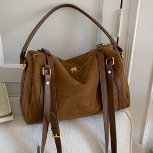 Sac fourre-tout en daim avec finition en cuir synthétique - Marron / Finitions marron foncé