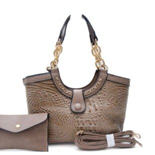 Alternative view of petit sac à main effet Cr,;oco avec chaine décorative + porte monnaie  - Taupe